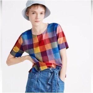 Madewell Madras Gingham Boxy Button Back Top